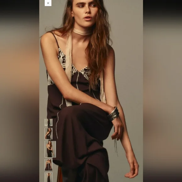 Zara Embroidered Midi Strappy Dress - Picture 4 of 7